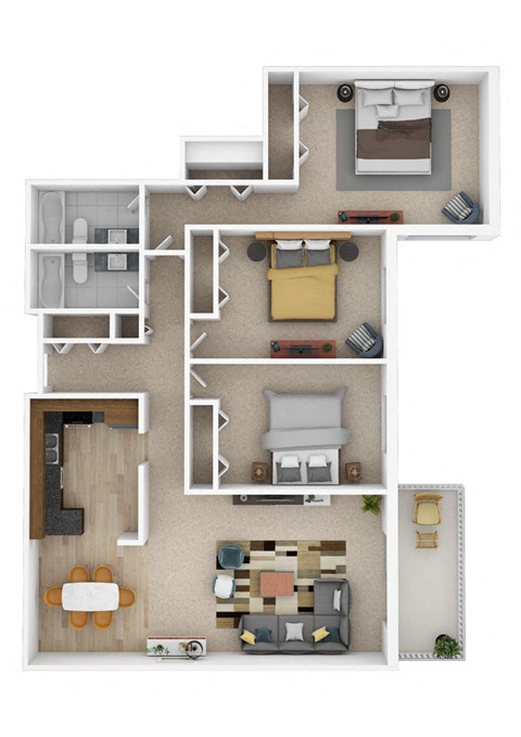 Floor plan for 3 beds, 2 baths, 1535 sqft